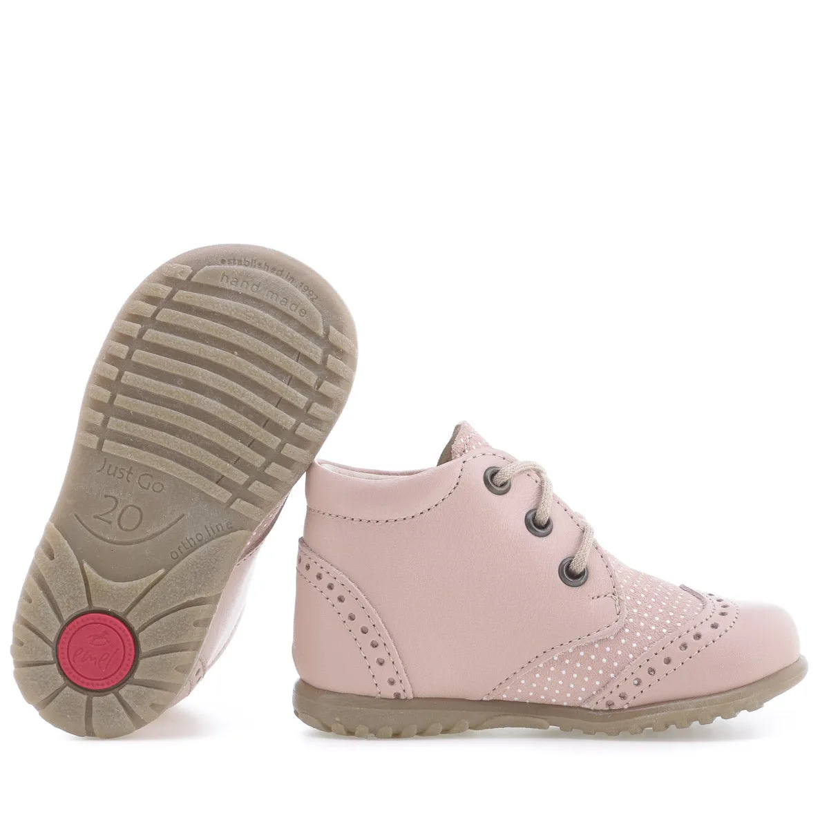 (1437B-6) Emel first shoes brogue pink polka dots