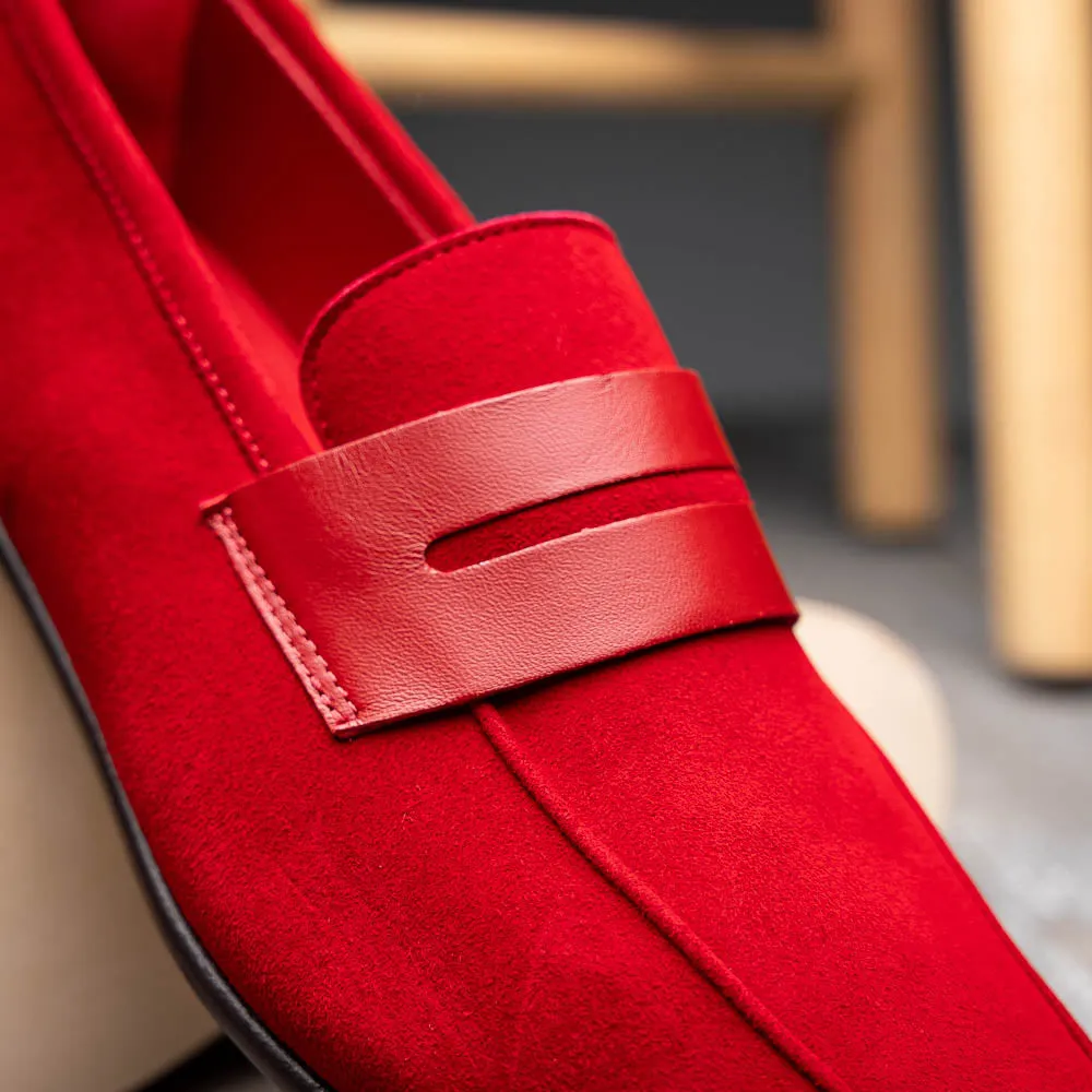 16-672-RED Tippa Suede & Calfskin Penny Loafers Red