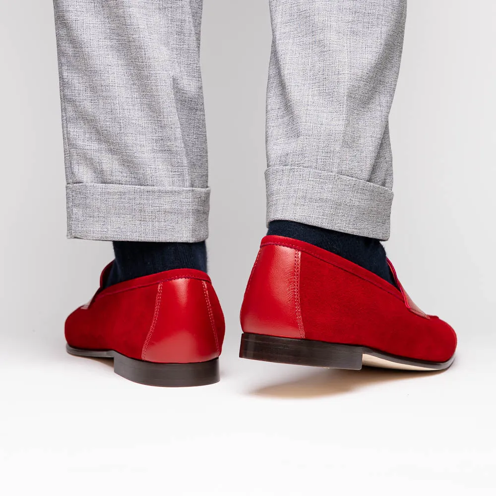 16-672-RED Tippa Suede & Calfskin Penny Loafers Red