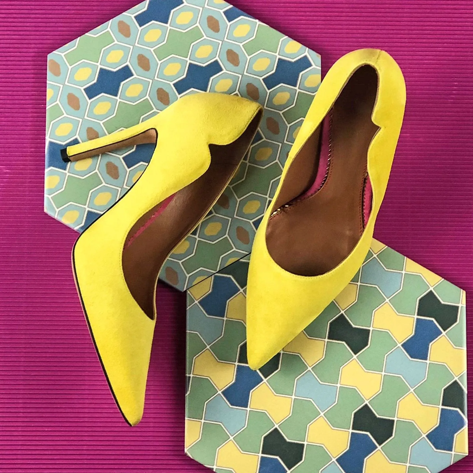 Ambrogio Bespoke Custom Women's Shoes Yellow Suede Leather Genoa Pumps (AMBW1107)