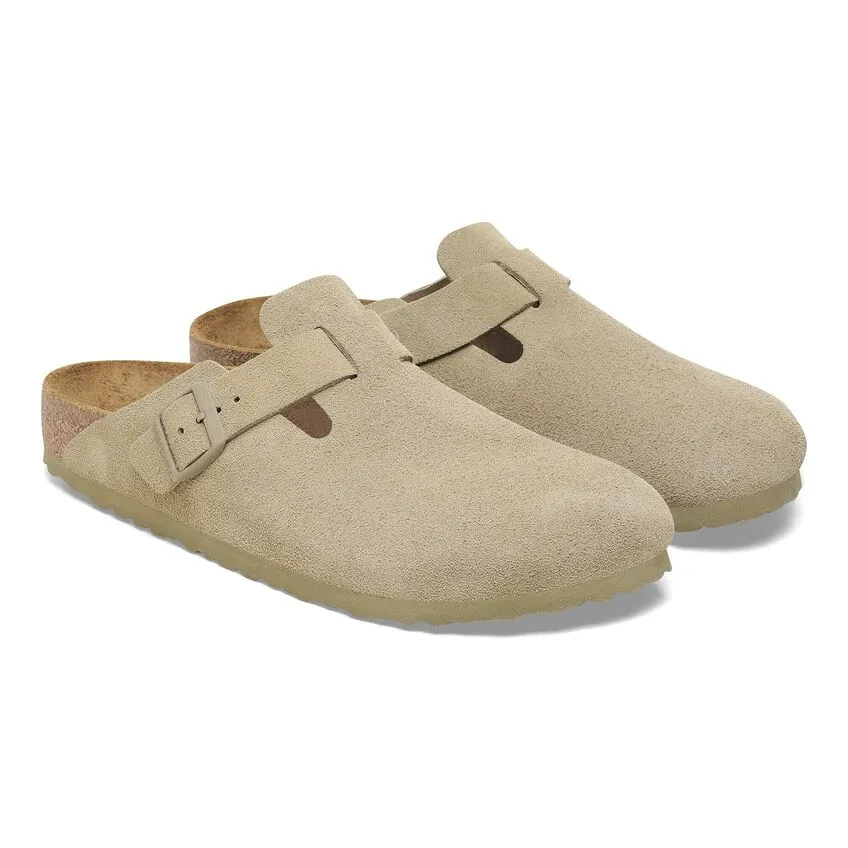 BIRKENSTOCK Men's Boston Suede Leather (Faded Khaki - Regular Fit)