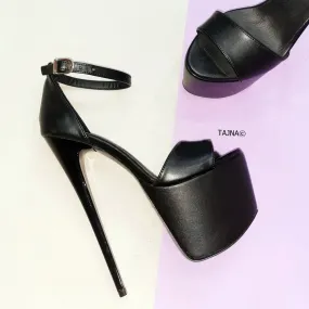 Black Ankle Strap High Heel Platform Sandals