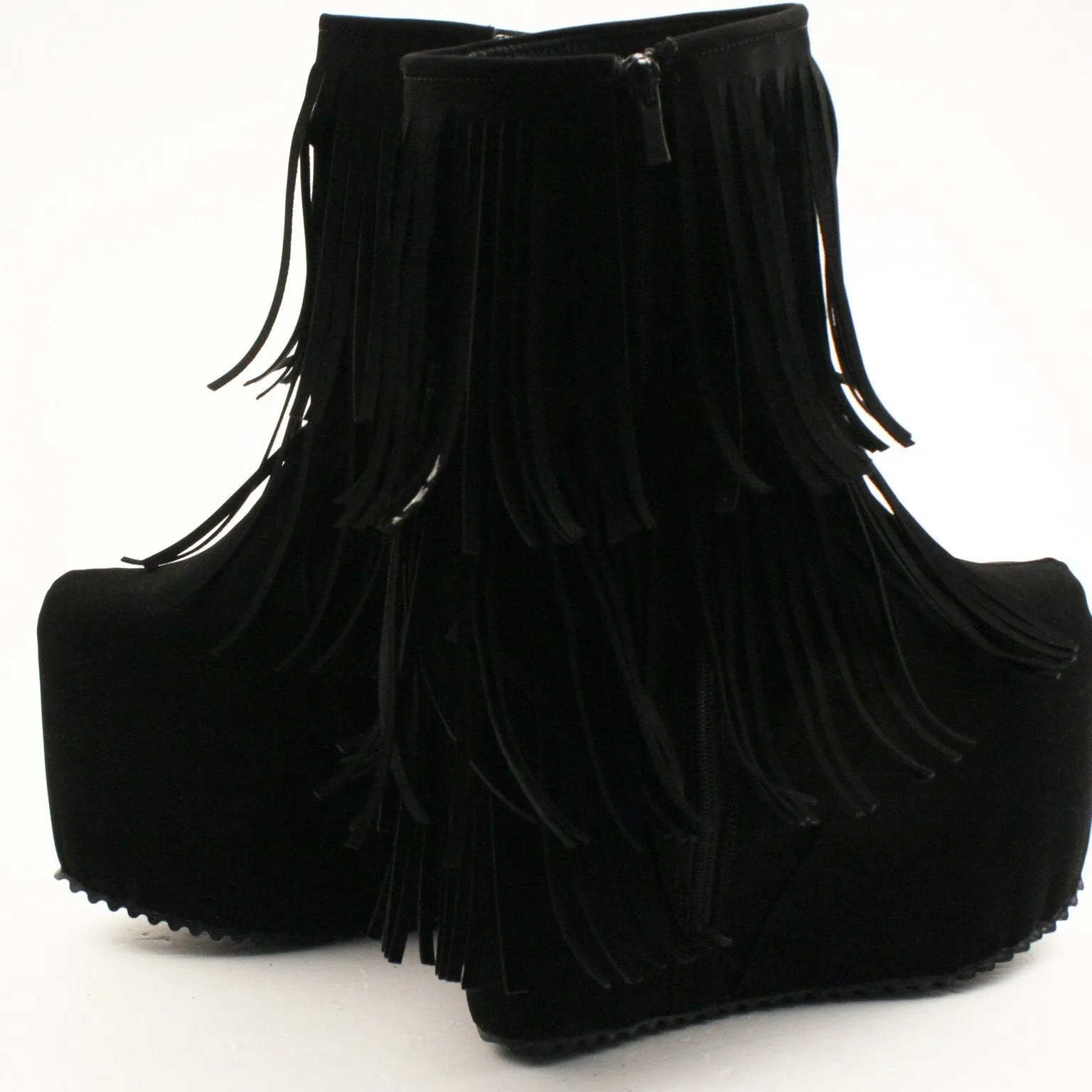 Black Fringe Wedge Platform Boots