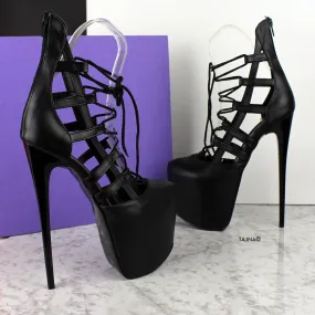 Black Matte Bondage Side Lace Heels