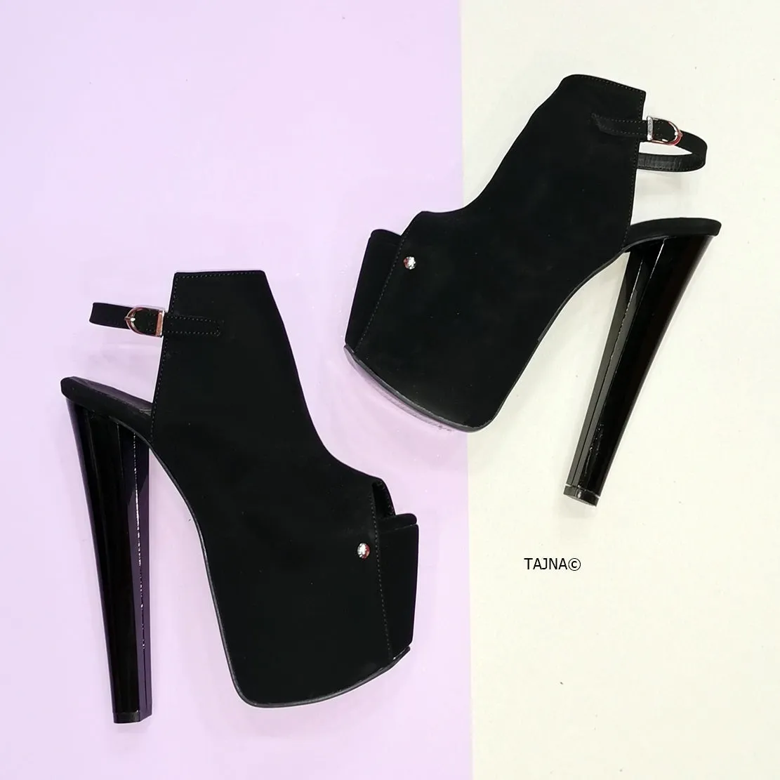 Black Slingback Peep Toe Platform Heels