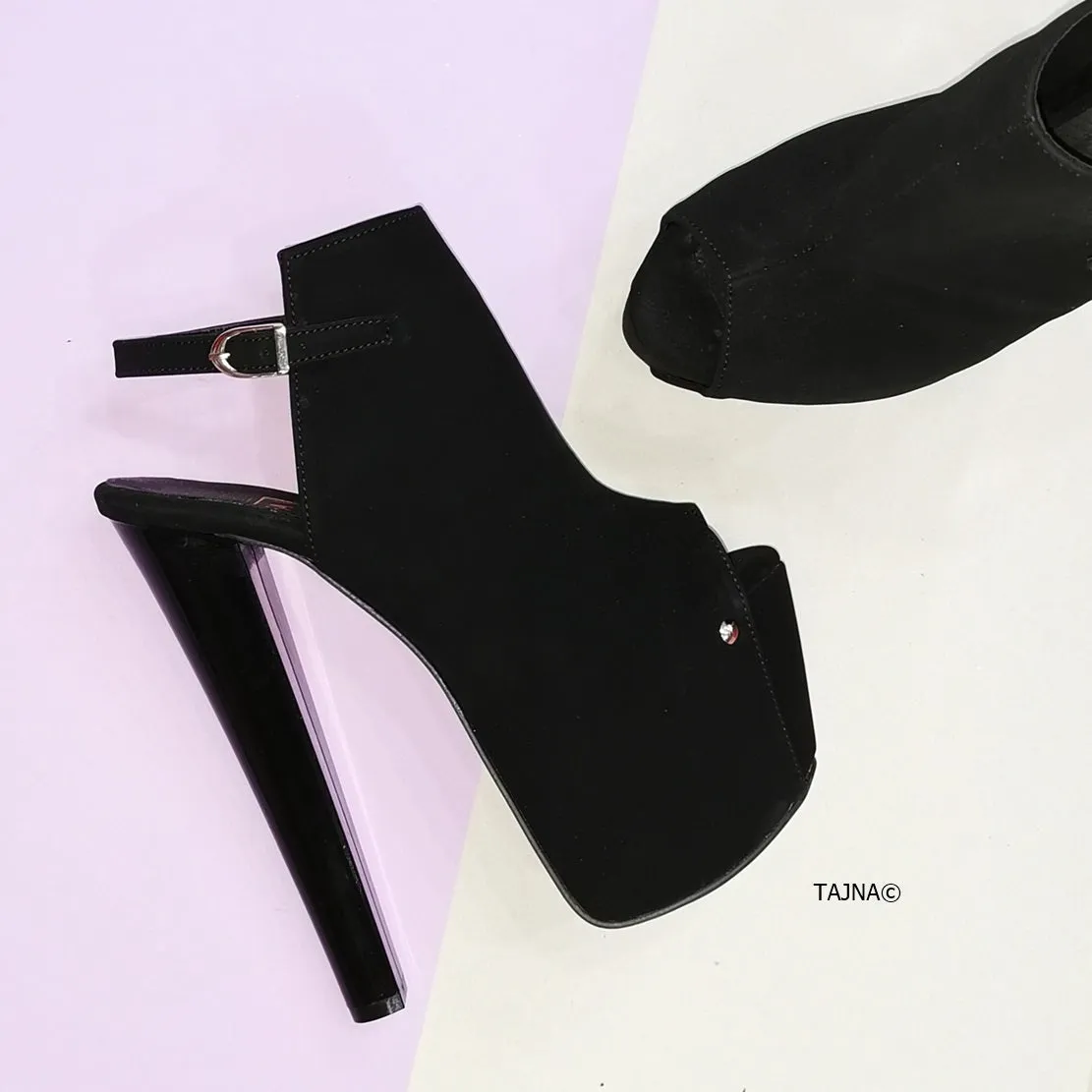 Black Slingback Peep Toe Platform Heels