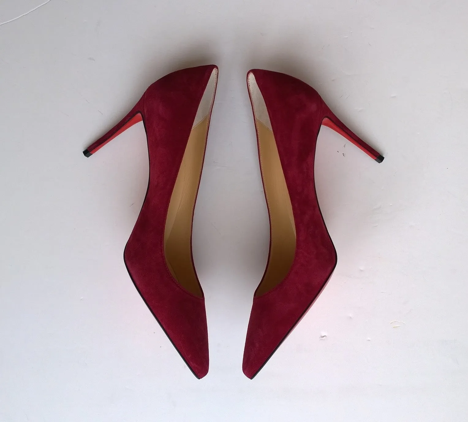 Christian Louboutin Kate 85 Crimson Suede Heels Dark Red Opera