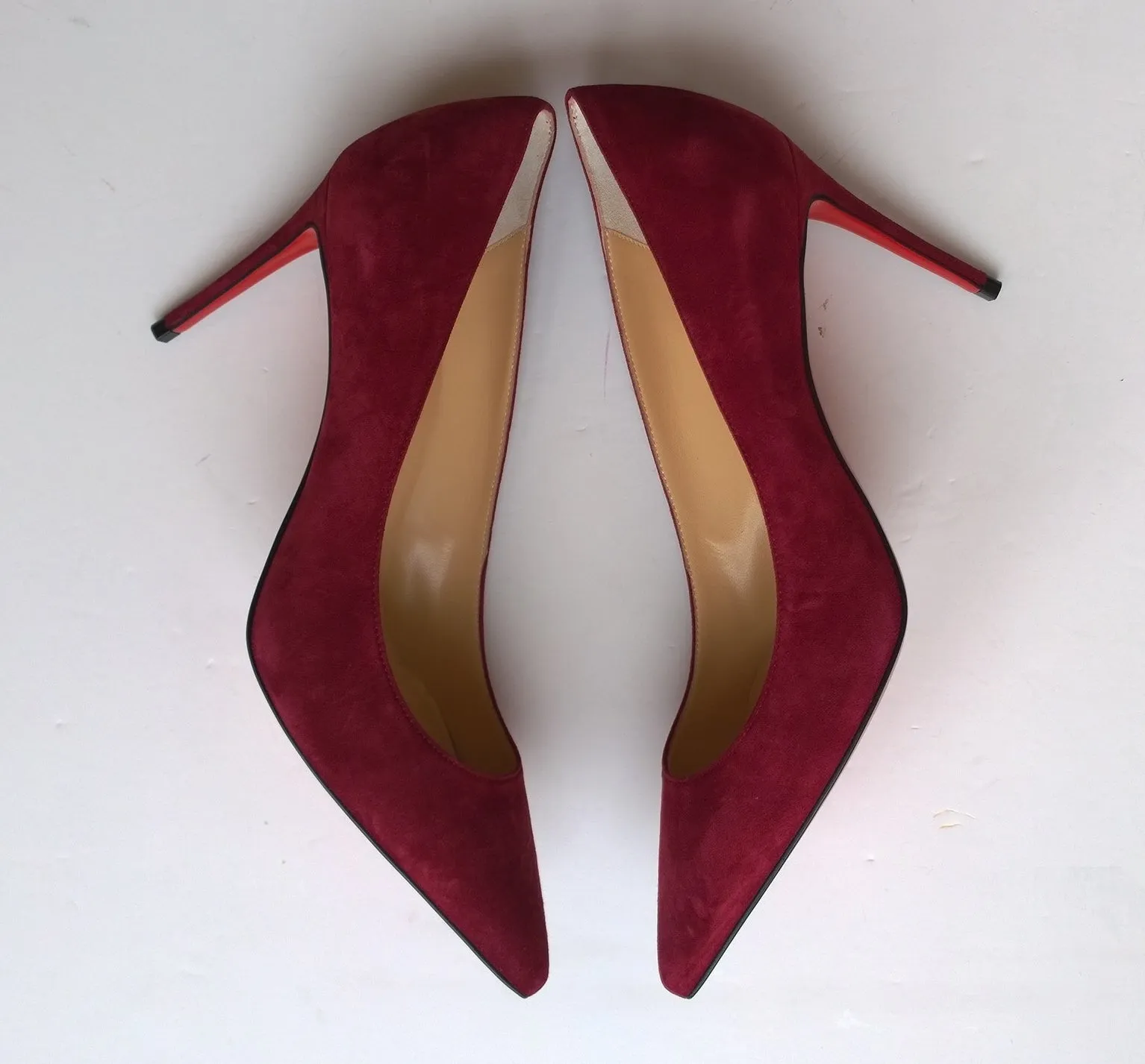 Christian Louboutin Kate 85 Crimson Suede Heels Dark Red Opera