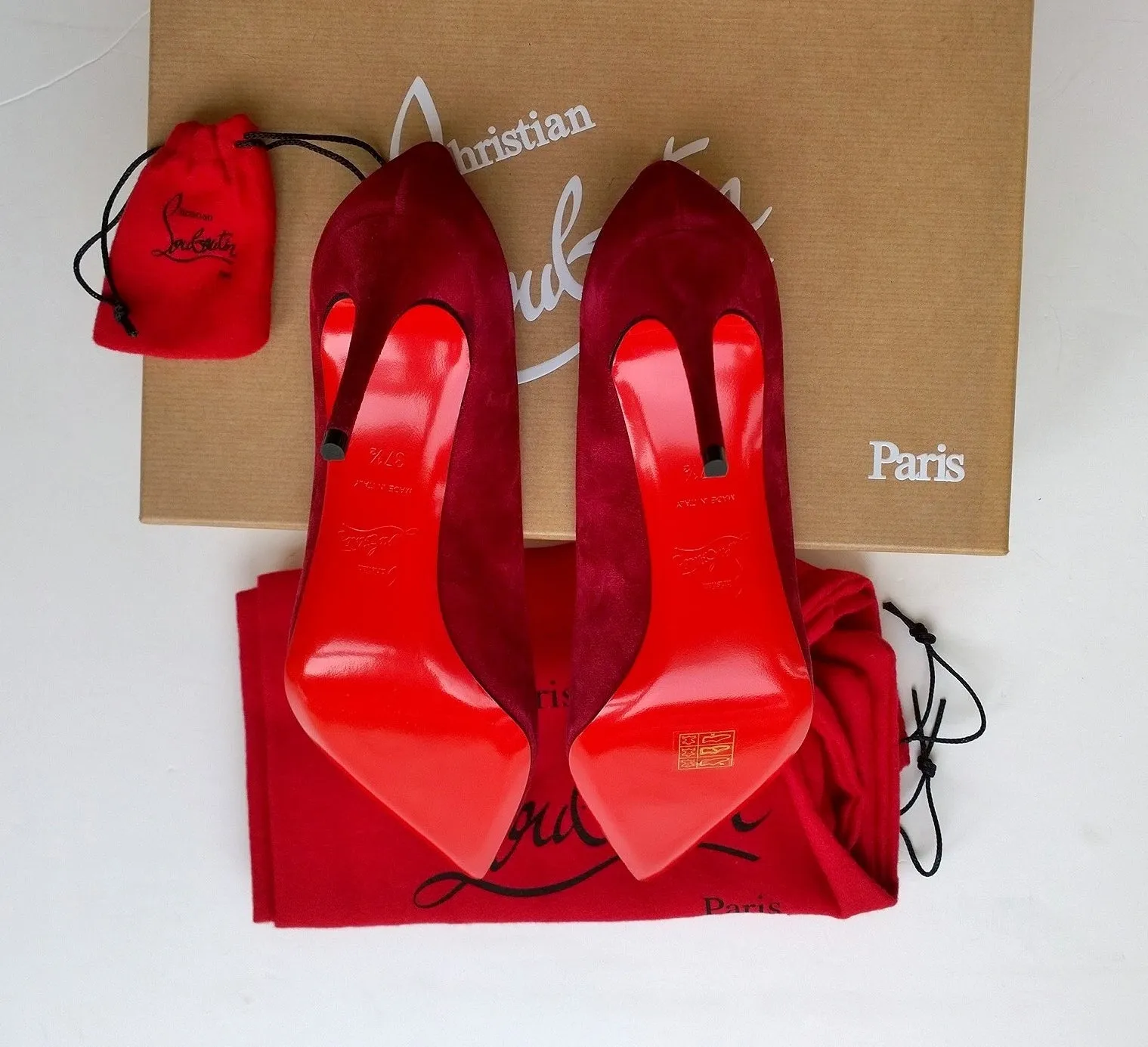 Christian Louboutin Kate 85 Crimson Suede Heels Dark Red Opera