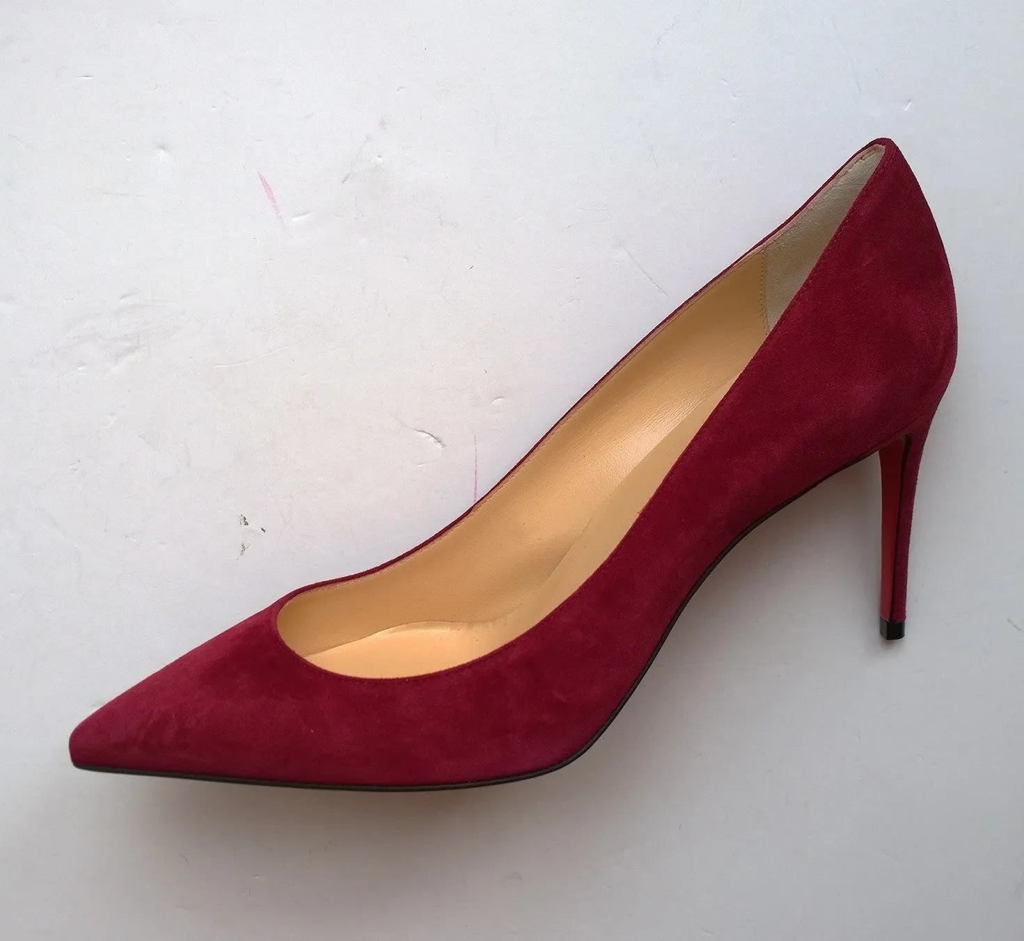 Christian Louboutin Kate 85 Crimson Suede Heels Dark Red Opera