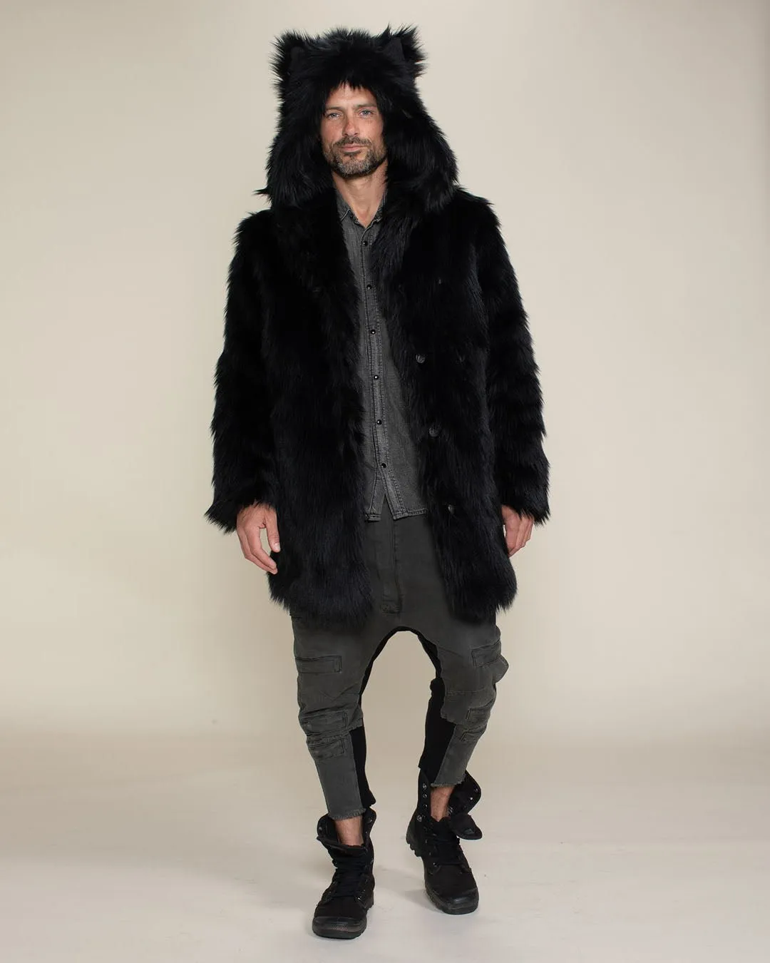 Classic Men's Faux Fur Coat | Black Wolf