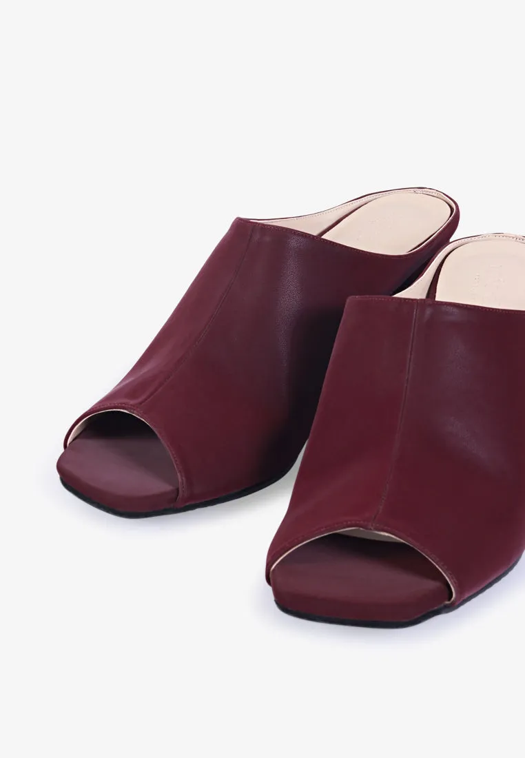 Cora Peeptoe Chucky Heel Mules - Burgundy