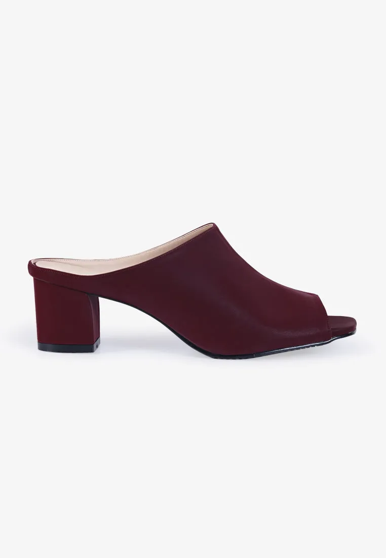 Cora Peeptoe Chucky Heel Mules - Burgundy