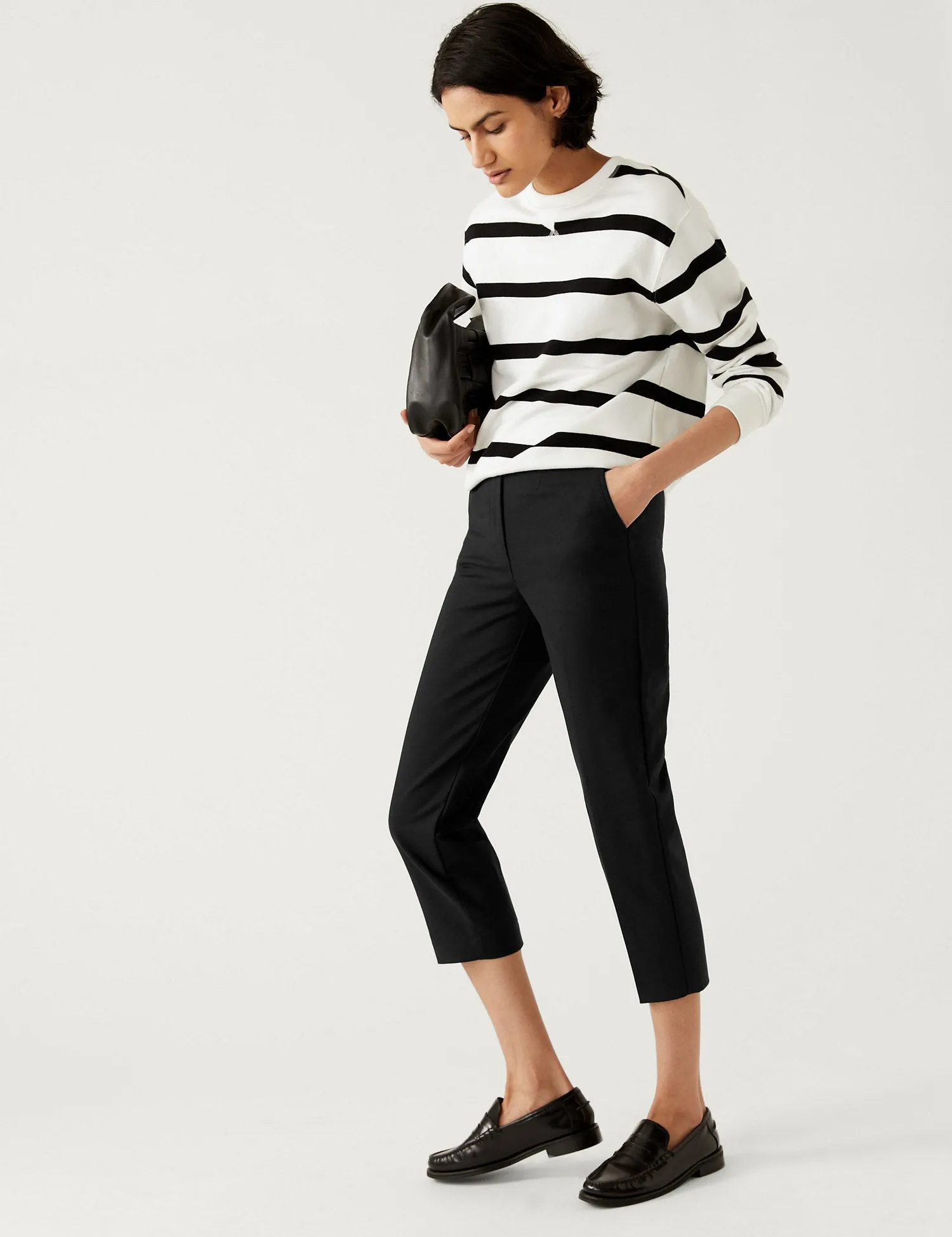 Cotton Blend Slim Fit Cropped Trousers