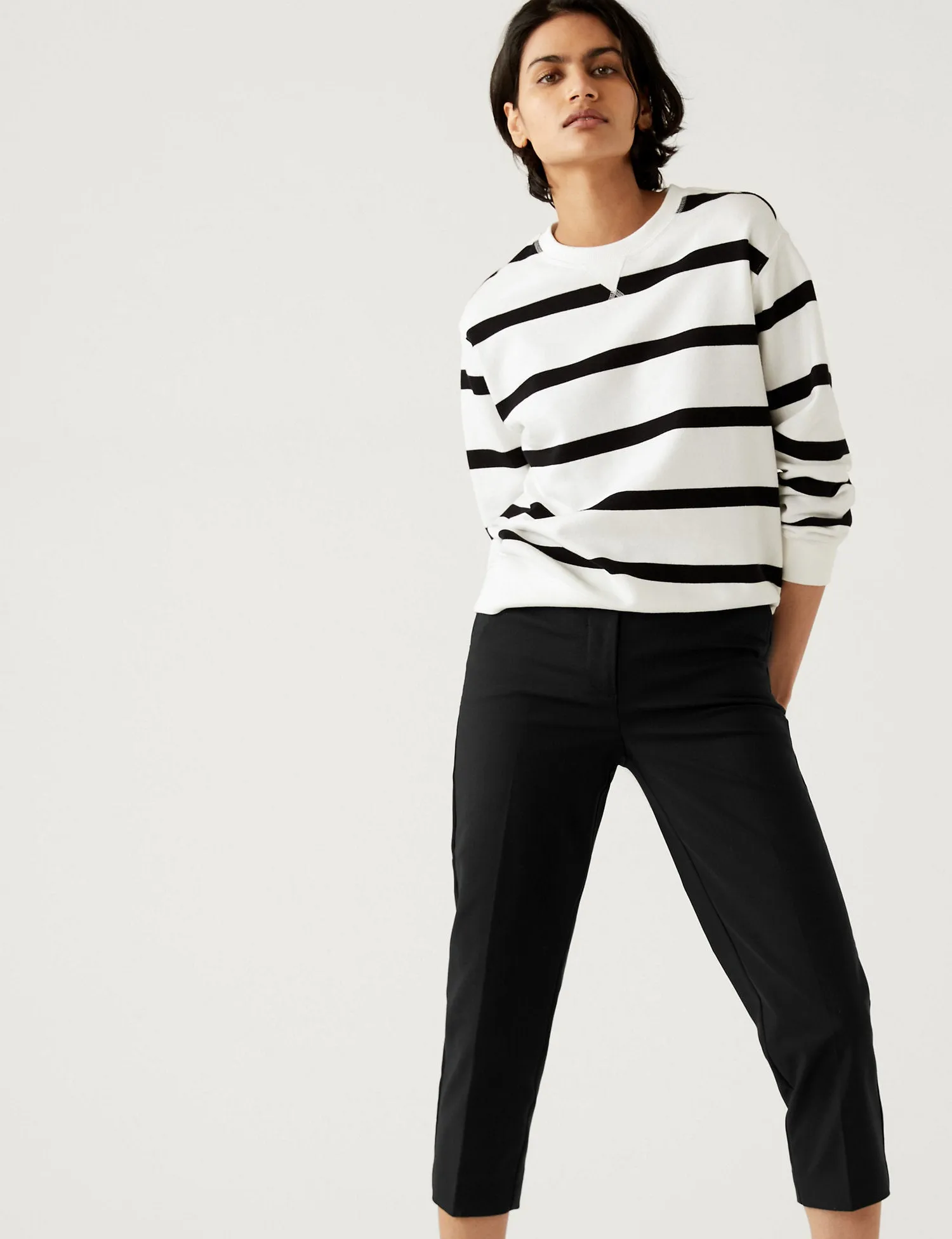 Cotton Blend Slim Fit Cropped Trousers