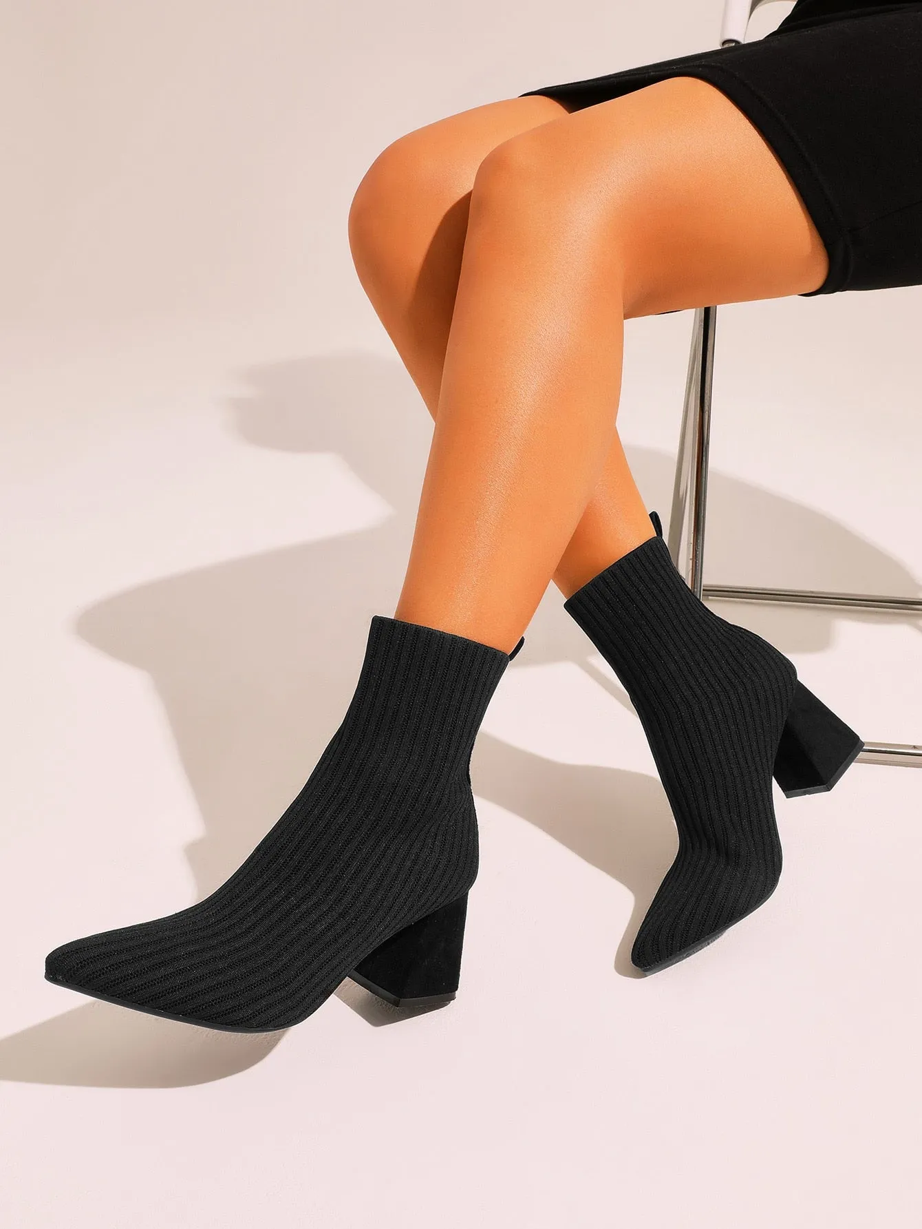 CUCCOO BIZCHIC Knit Detail Chunky Heeled Sock Boots Vacation Shoes Summer Sale