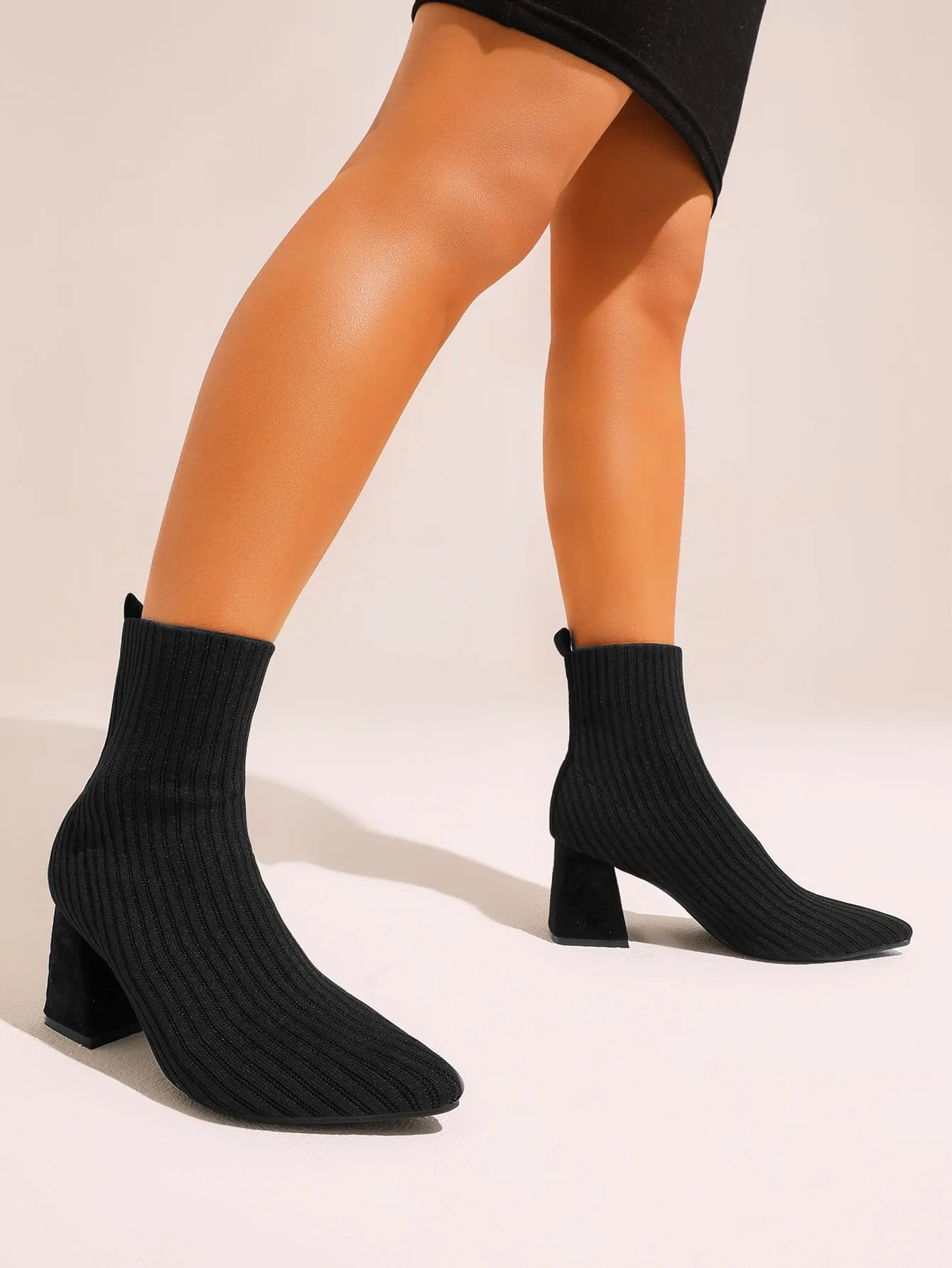 CUCCOO BIZCHIC Knit Detail Chunky Heeled Sock Boots Vacation Shoes Summer Sale