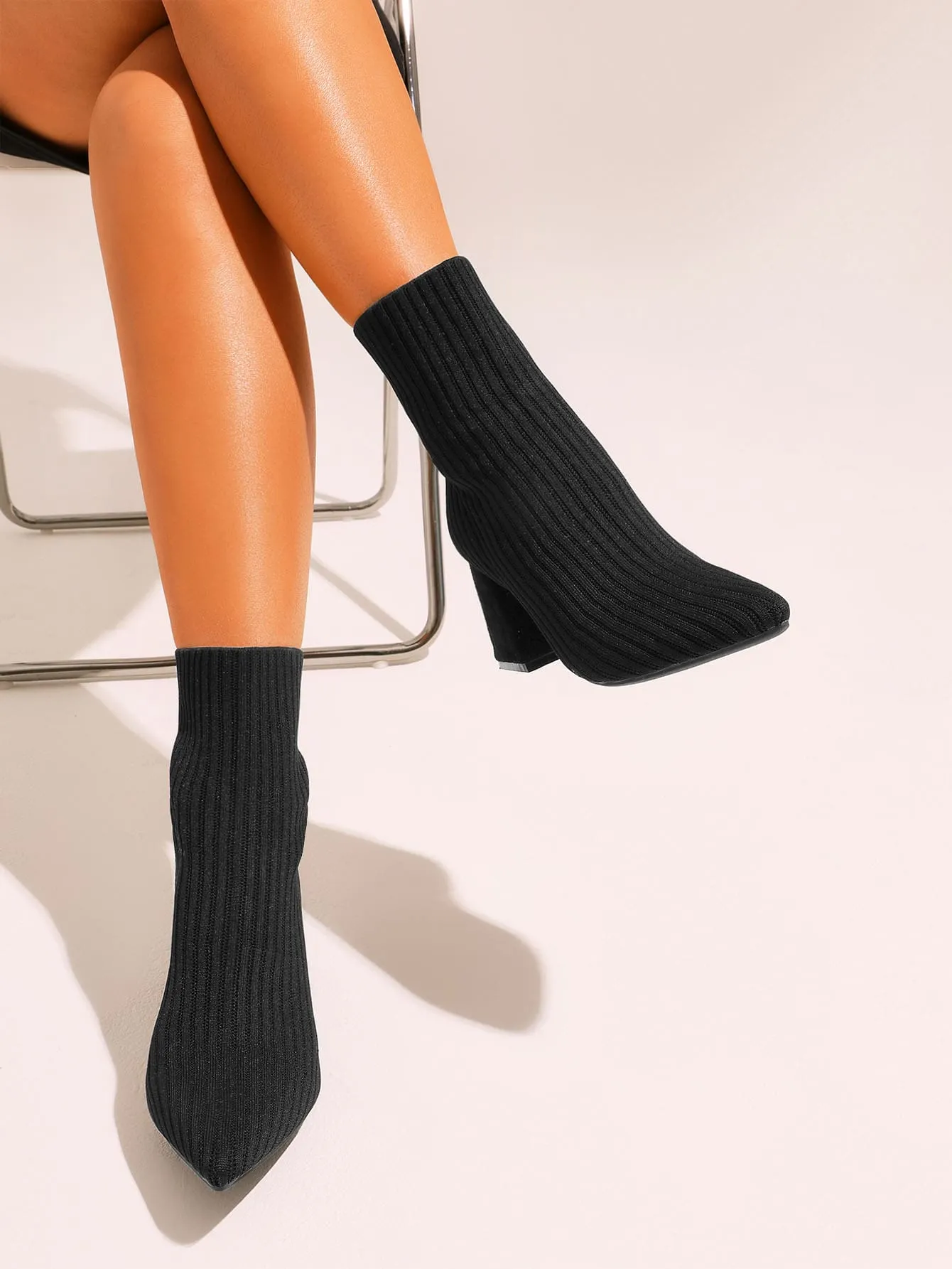 CUCCOO BIZCHIC Knit Detail Chunky Heeled Sock Boots Vacation Shoes Summer Sale