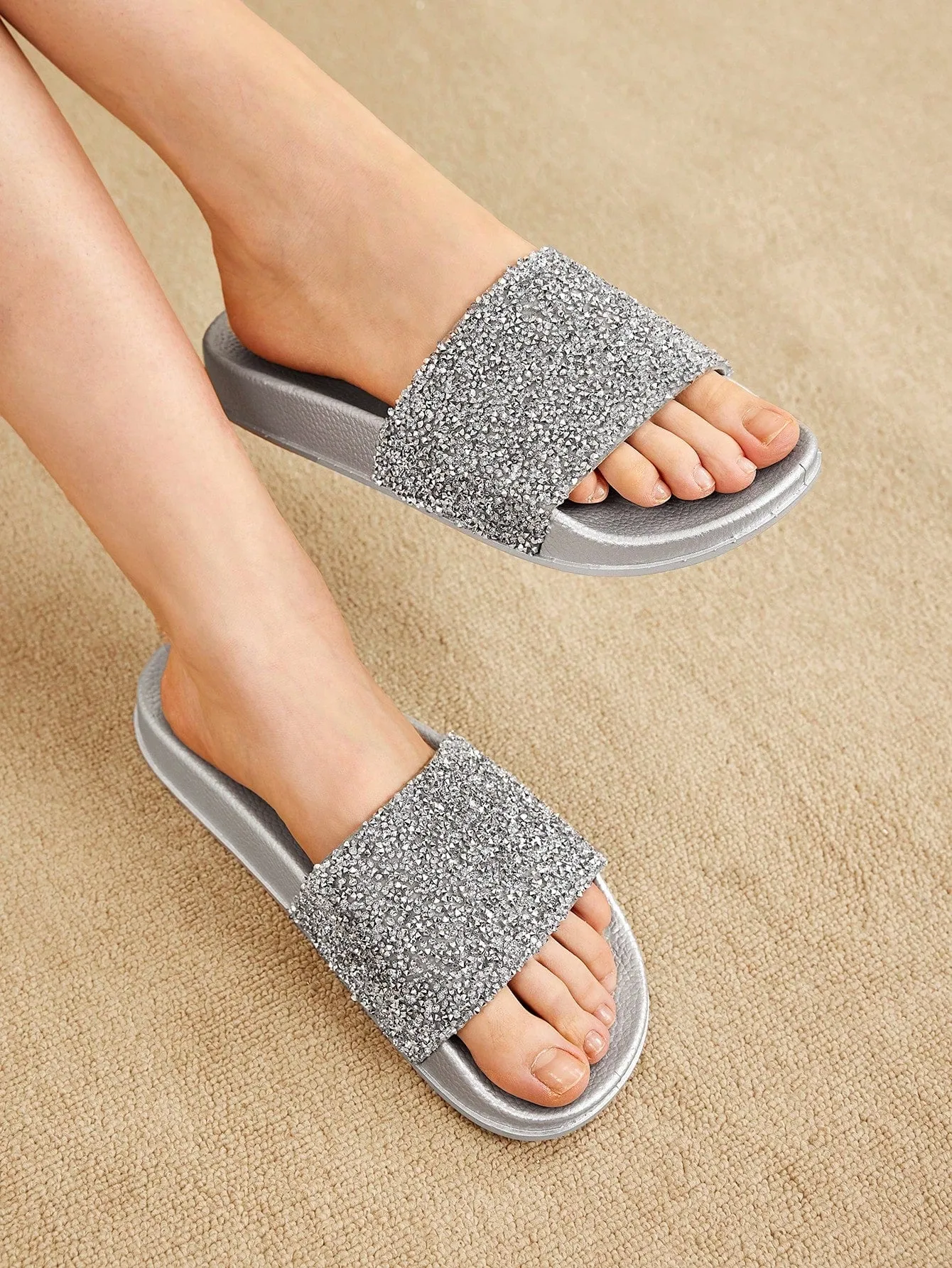 CUCCOO EASI Woman Shoes Fashionable Grey Flat Slippers For Summer Vacation Shoes Summer Sale