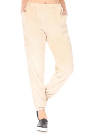 Double Side Plush Fur Joggers Sweatpants - Almond