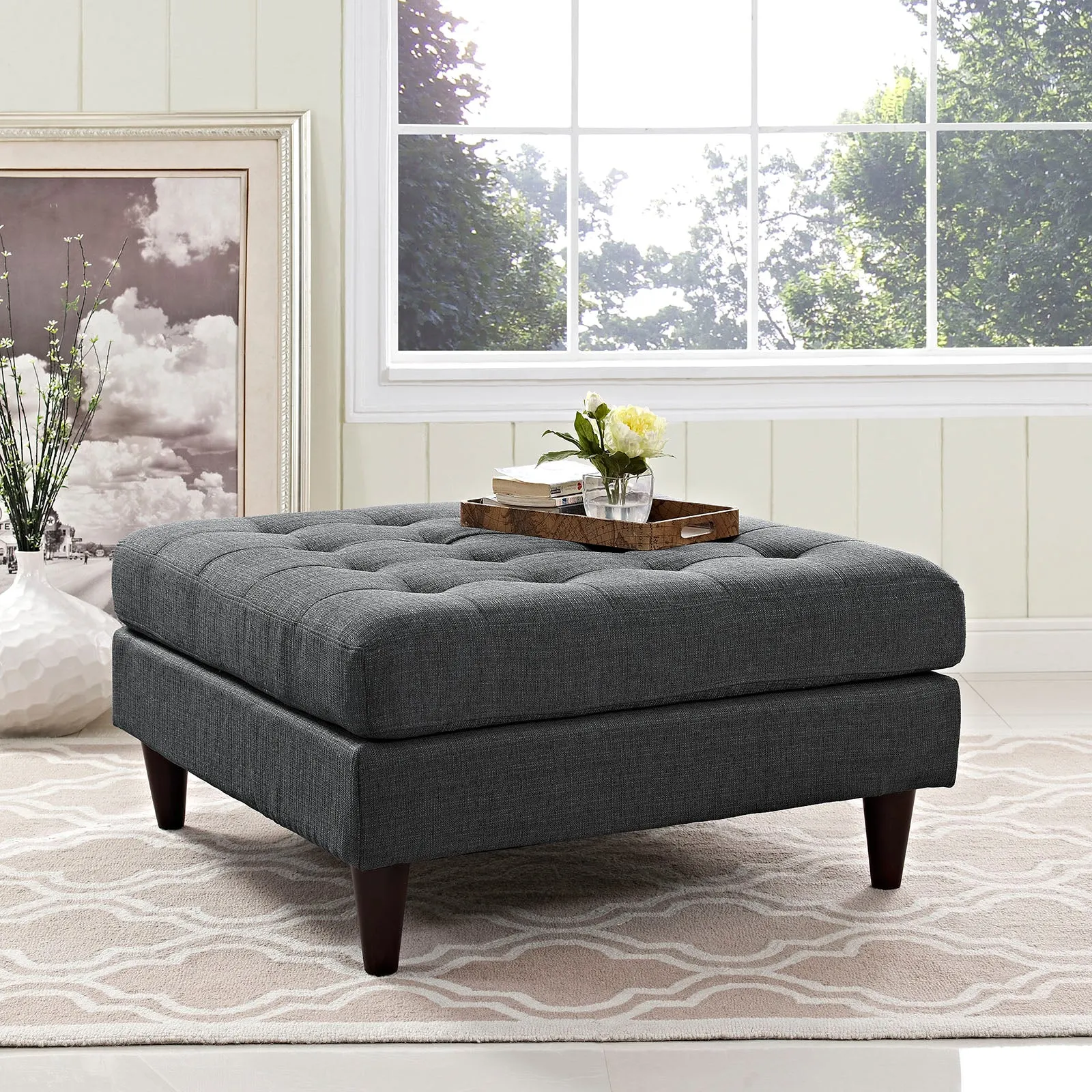 Empress Upholstered Fabric Large Ottoman