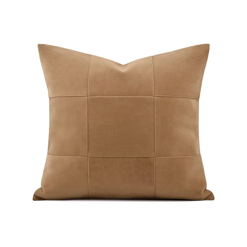 Faux Leather Khaki Throw Cushion