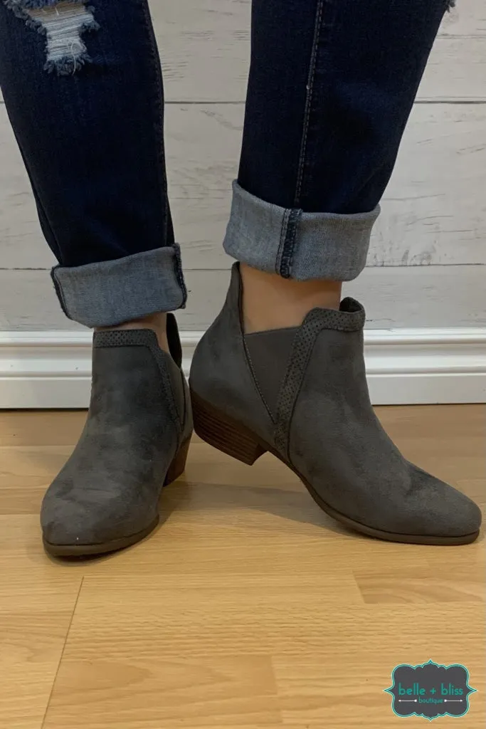 Gail Faux Suede Booties - Grey