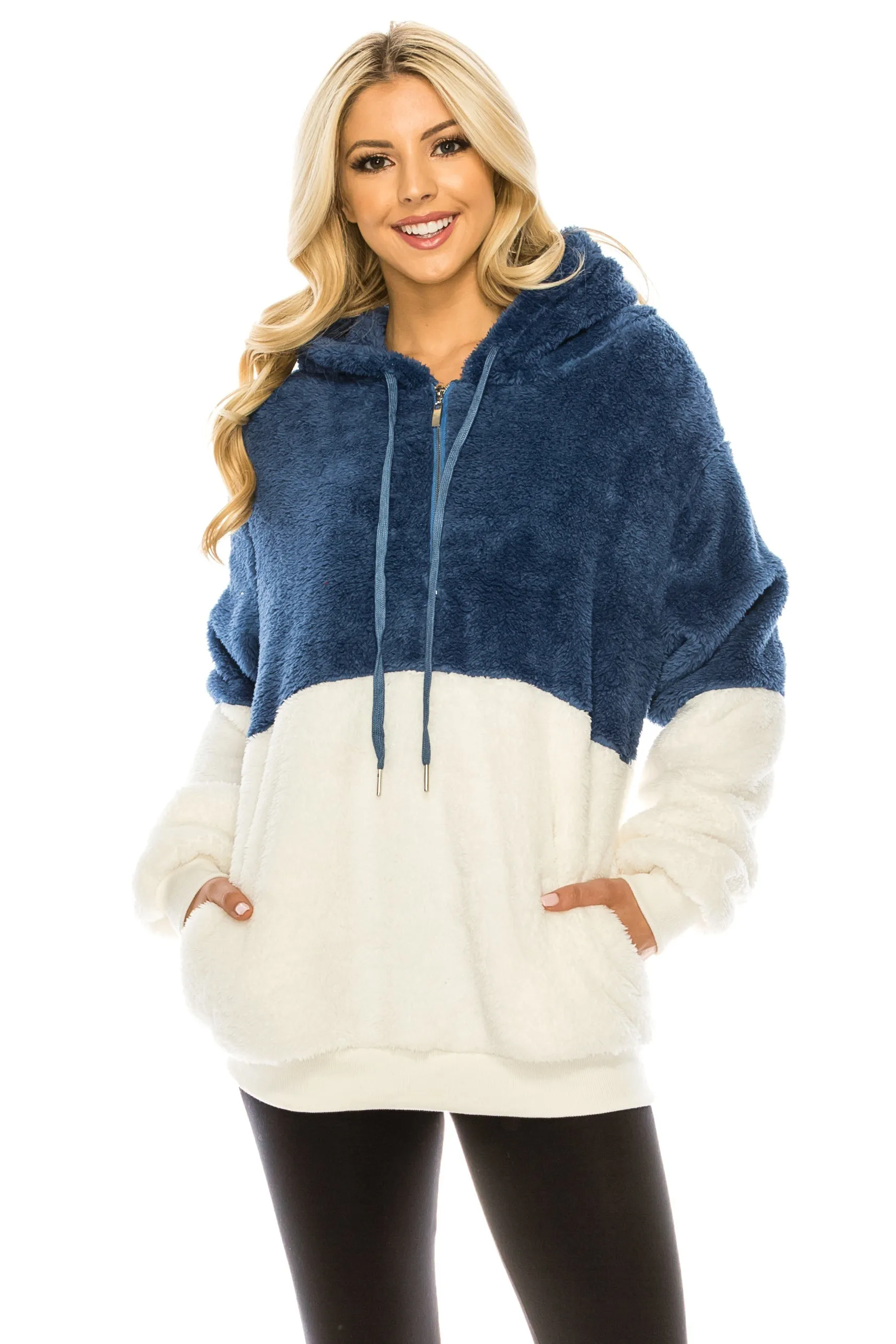 Haute Edition Women's Colorblock and Solid 1/4 Zip Sherpa Hoodie