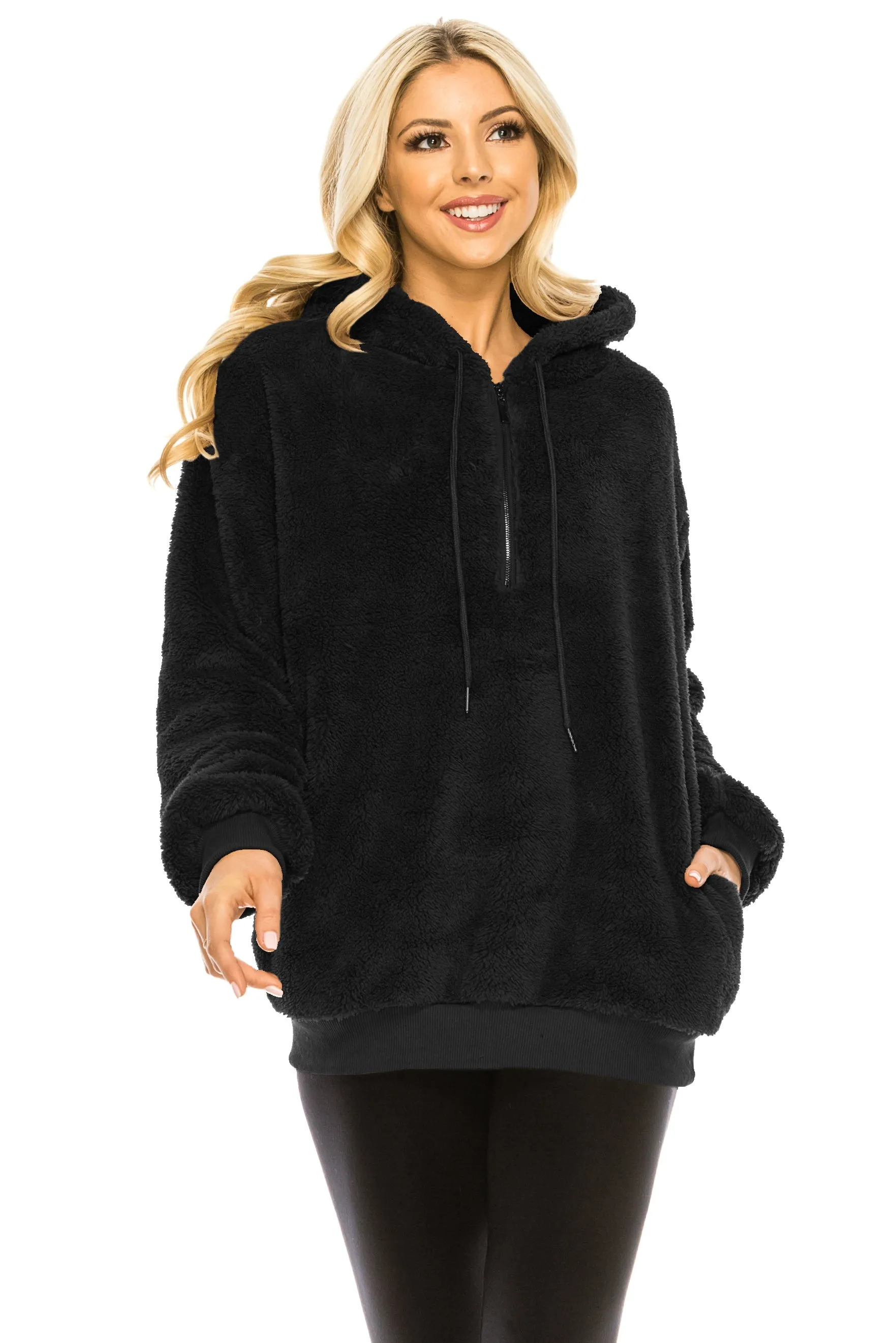 Haute Edition Women's Colorblock and Solid 1/4 Zip Sherpa Hoodie