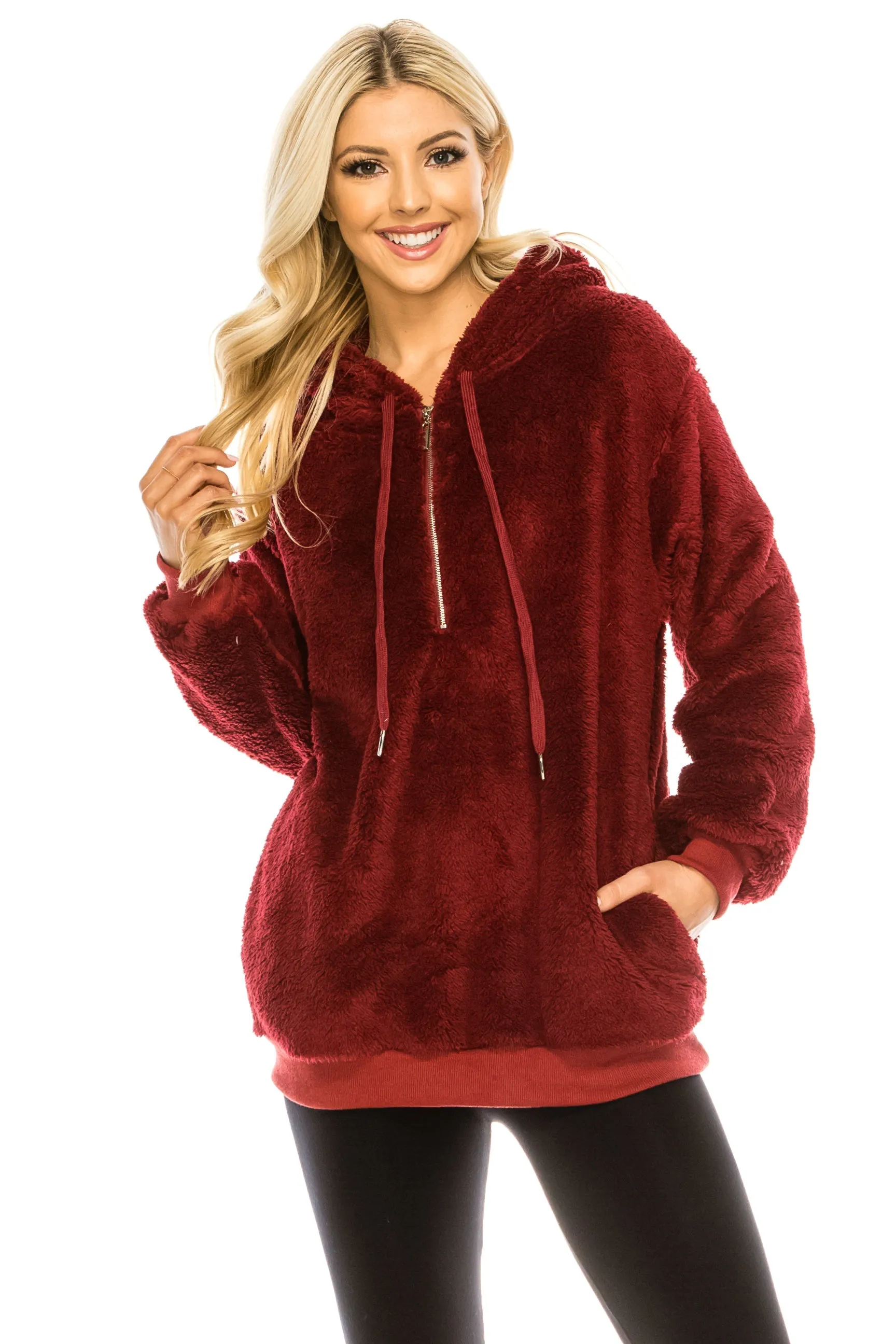 Haute Edition Women's Colorblock and Solid 1/4 Zip Sherpa Hoodie