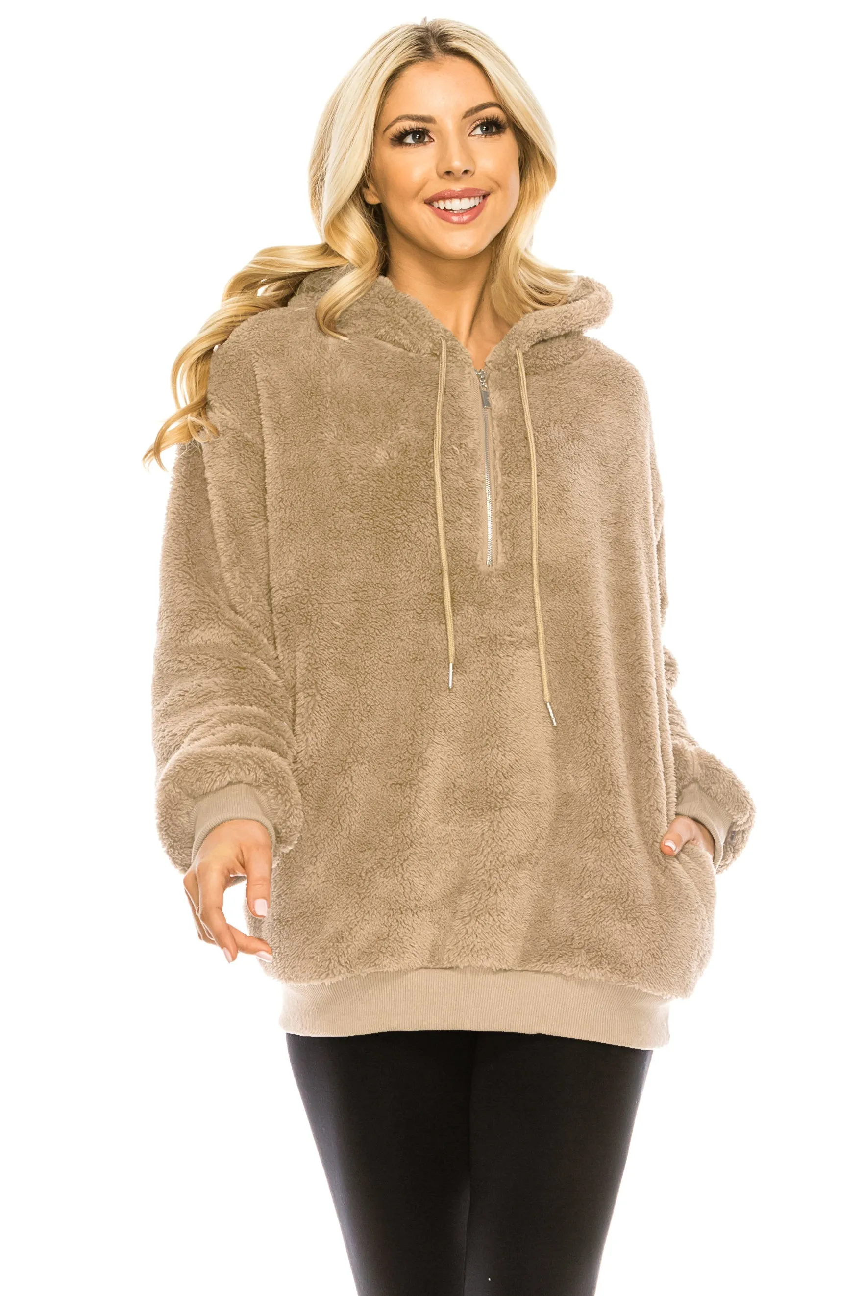 Haute Edition Women's Colorblock and Solid 1/4 Zip Sherpa Hoodie