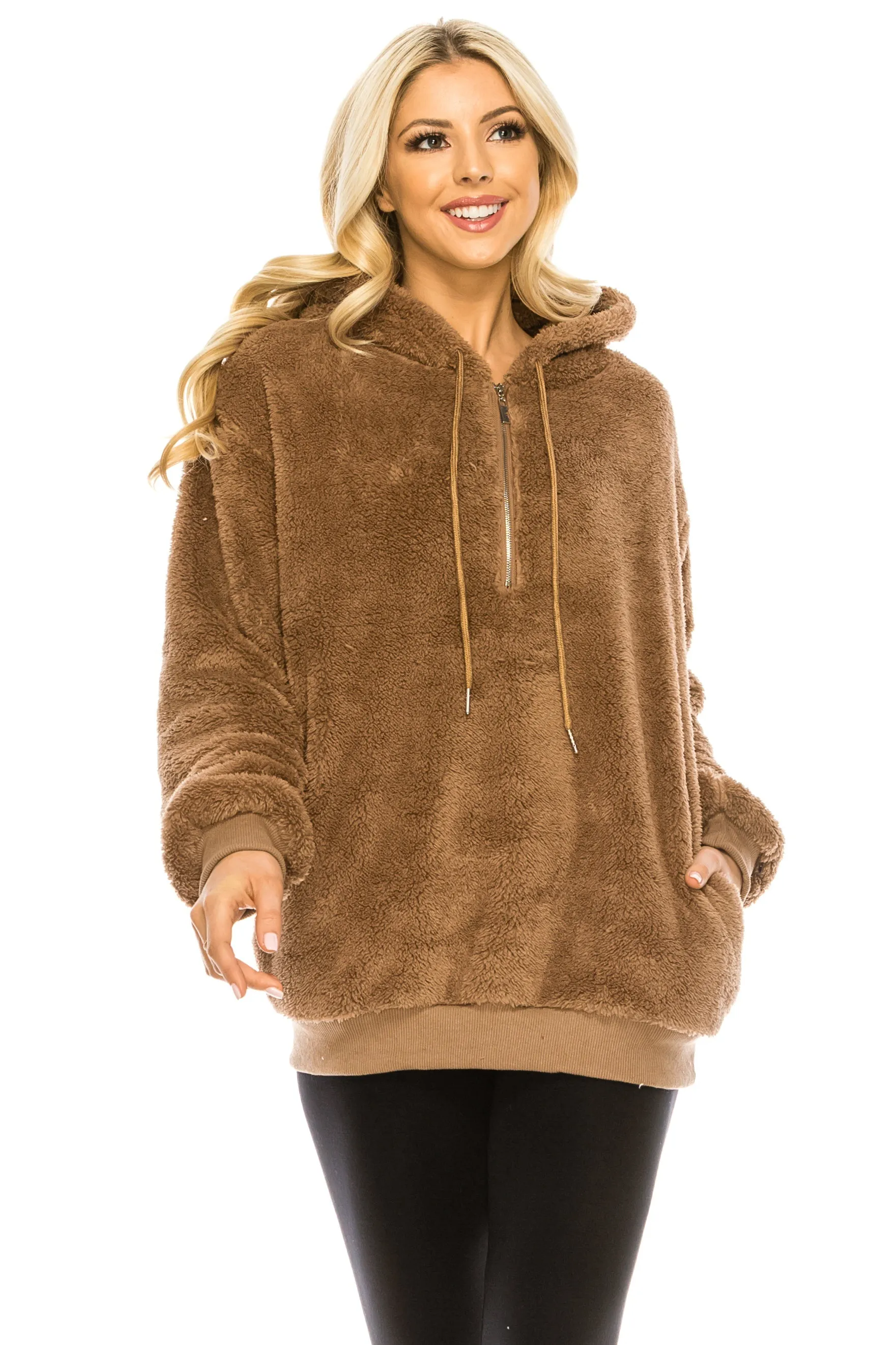 Haute Edition Women's Colorblock and Solid 1/4 Zip Sherpa Hoodie