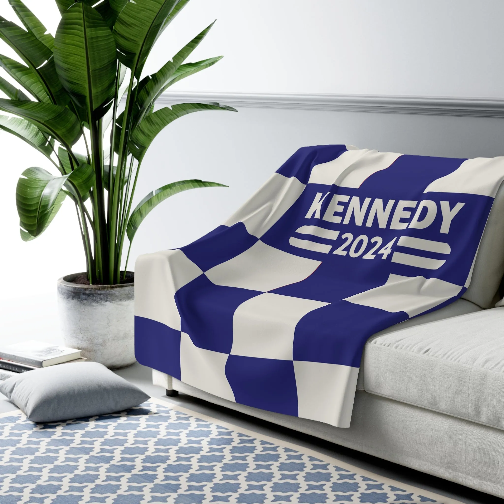 Kennedy Classic Navy Checkered Sherpa Fleece Blanket