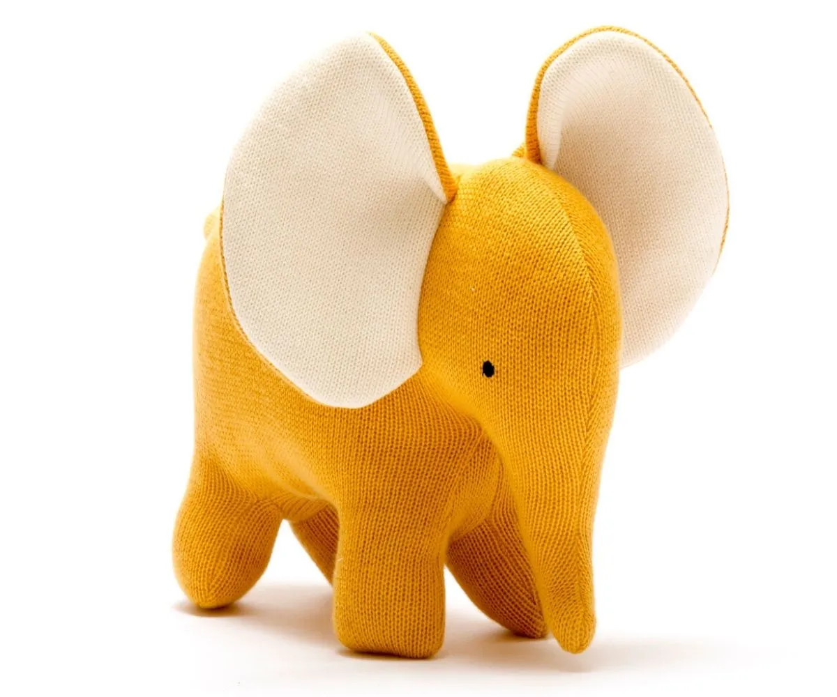 Large Knitted Organic Cotton Mustard Elephant