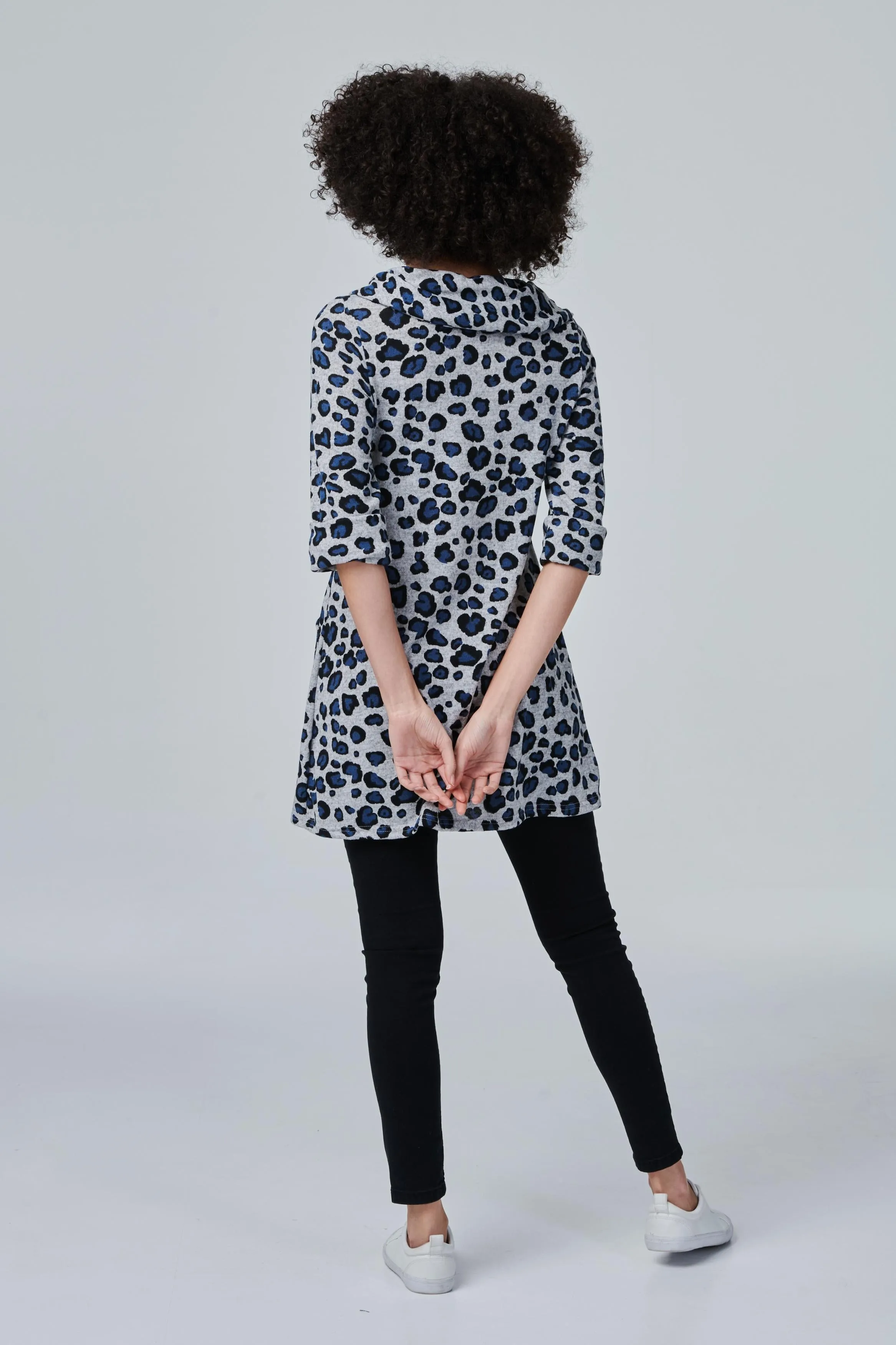 Leopard Print Cowl Neck Tunic Top