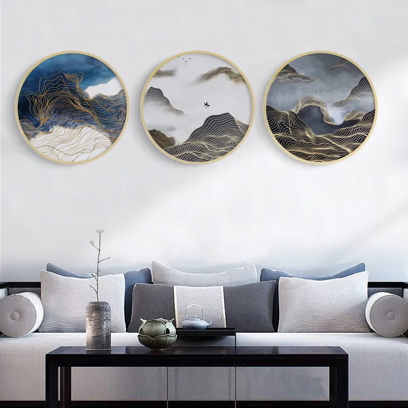 Modern Round Oriental Wall Art With Wood Frame