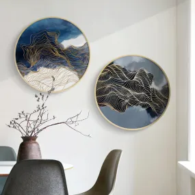 Modern Round Oriental Wall Art With Wood Frame