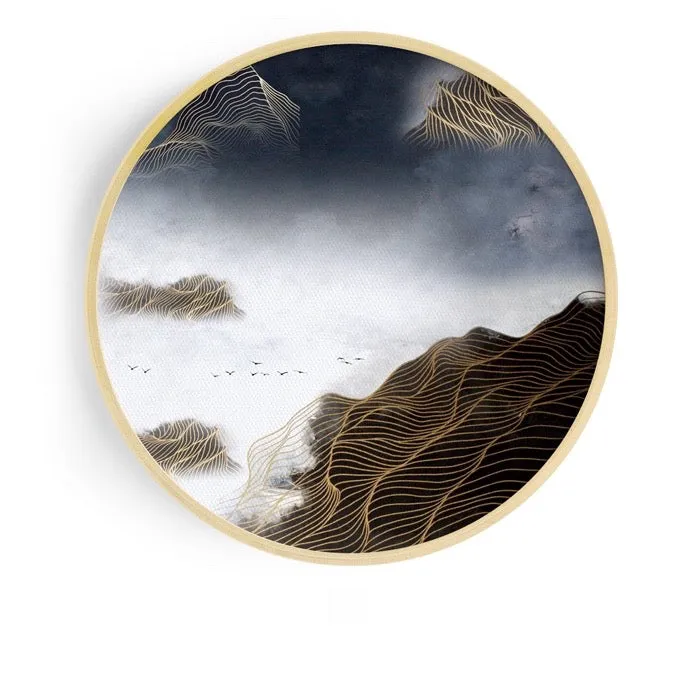 Modern Round Oriental Wall Art With Wood Frame