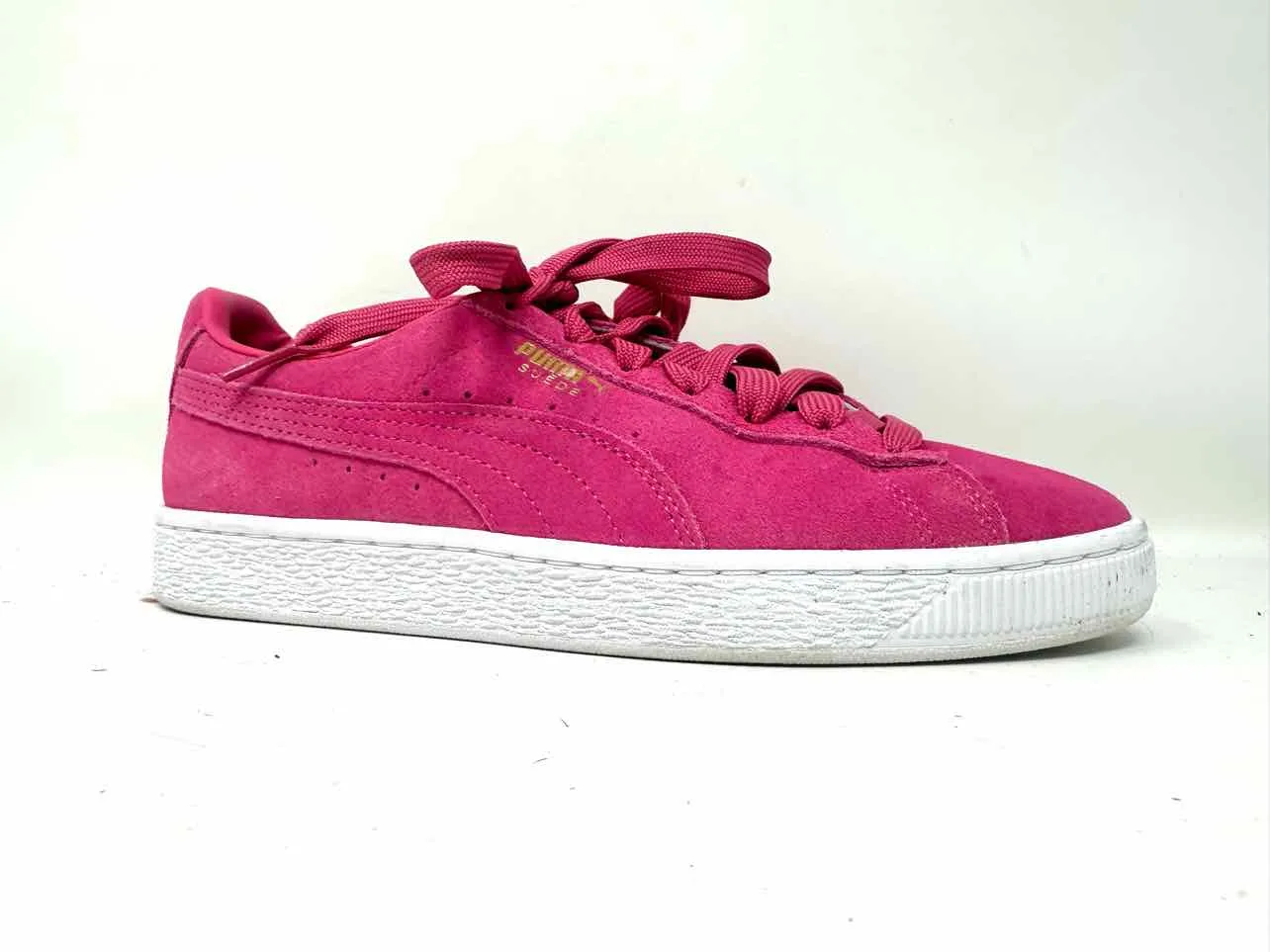 Puma Size 8 Pink Lace-Up Suede Shoes Sneakers