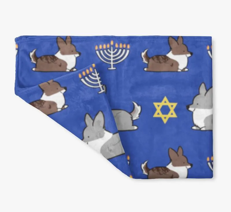 "Hannukah Spirit" Cardigan Corgi Fleece Blanket | Holiday Collection