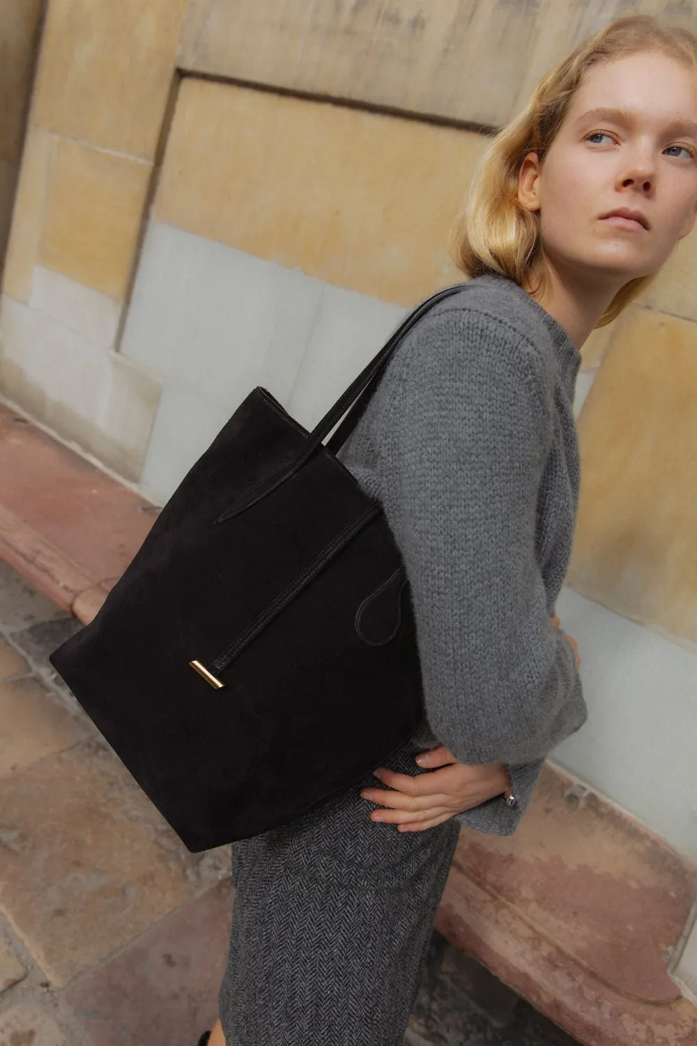 Tall Sprout Tote Black Suede