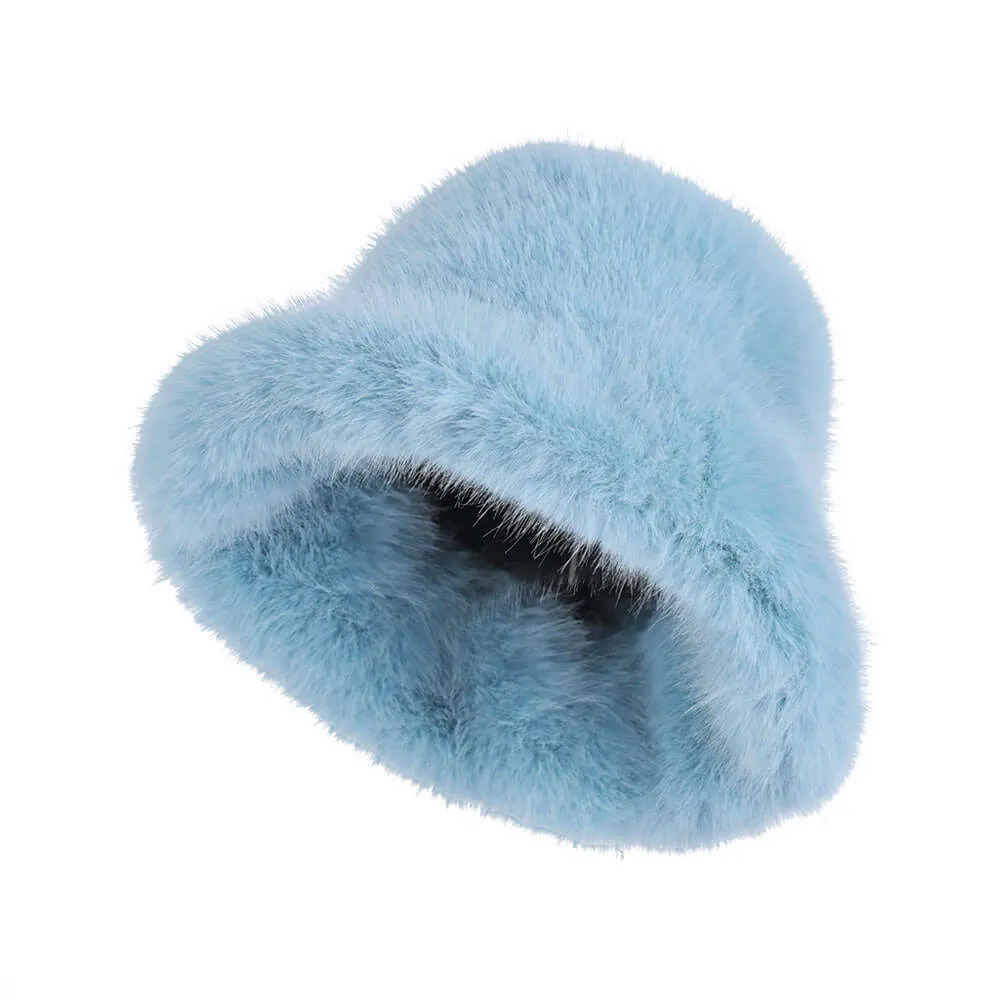 Teal Winter Fluffy Faux Fur Bucket Hat